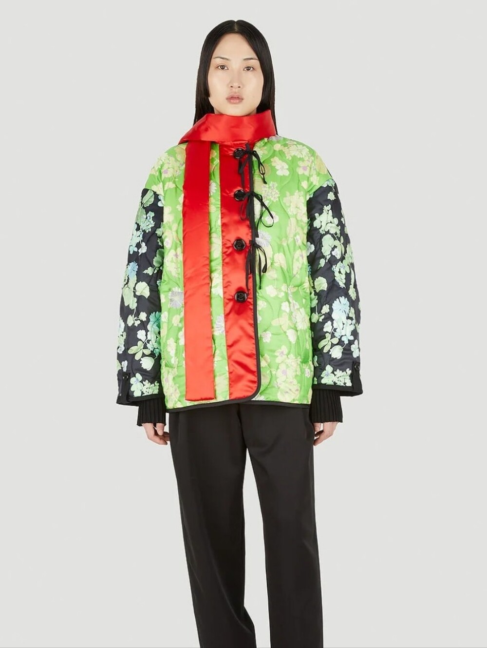 Meryll Rogge New Wallpaper Silk Twill Apple Green Floral Jacket Size 38